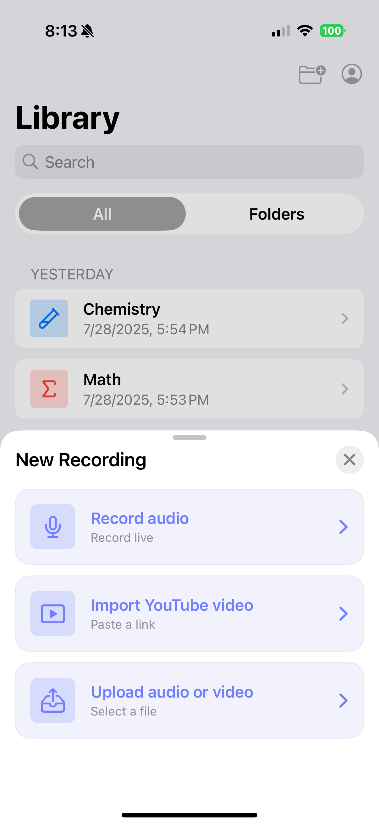 LecturePro Library and New Recording screen